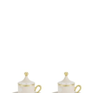 Set of 2 cups with saucer and lid