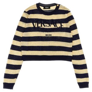 Lurex striped sweater with logo embroidery