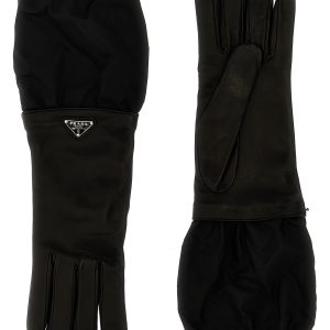 Logo nylon leather gloves