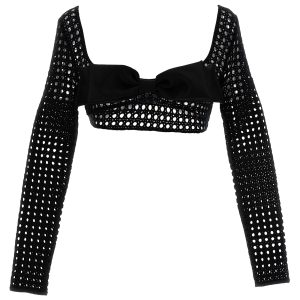 Cropped macramé bow top