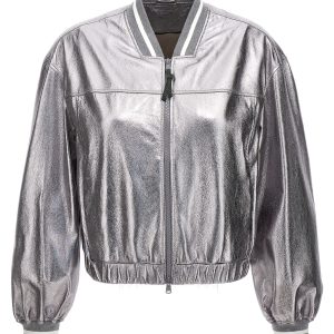 Laminated leather bomber jacket