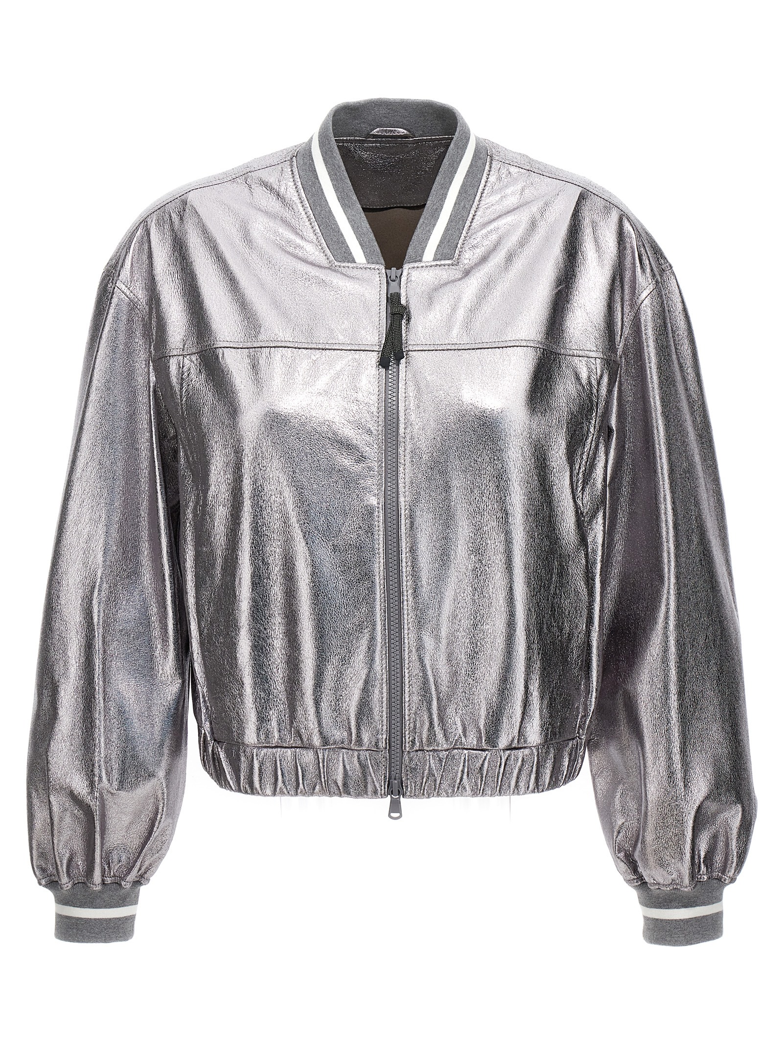 Laminated leather bomber jacket
