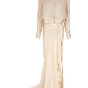 Long satin chemisier dress