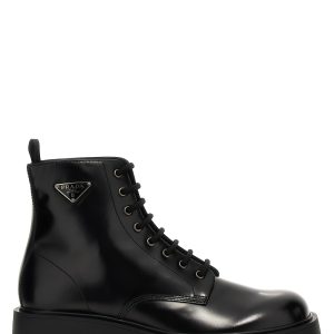 Logo brushed leather ankle boots