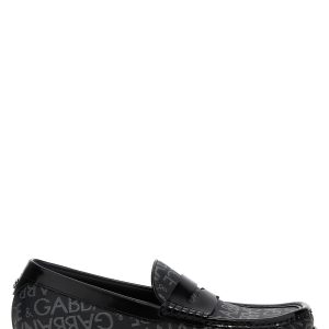 Logo jacquard fabric loafers