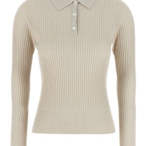 Lurex ribbed polo shirt