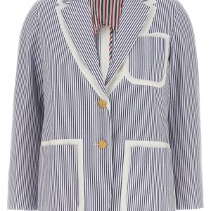 Single-breasted seersucker blazer