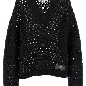 'Black Crochet V-neck' sweater