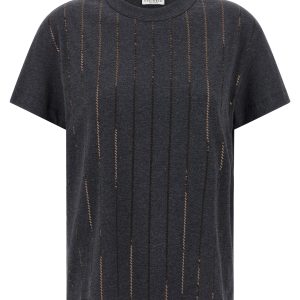 'Dazzling Chalk Stripe Embroidery' T-shirt