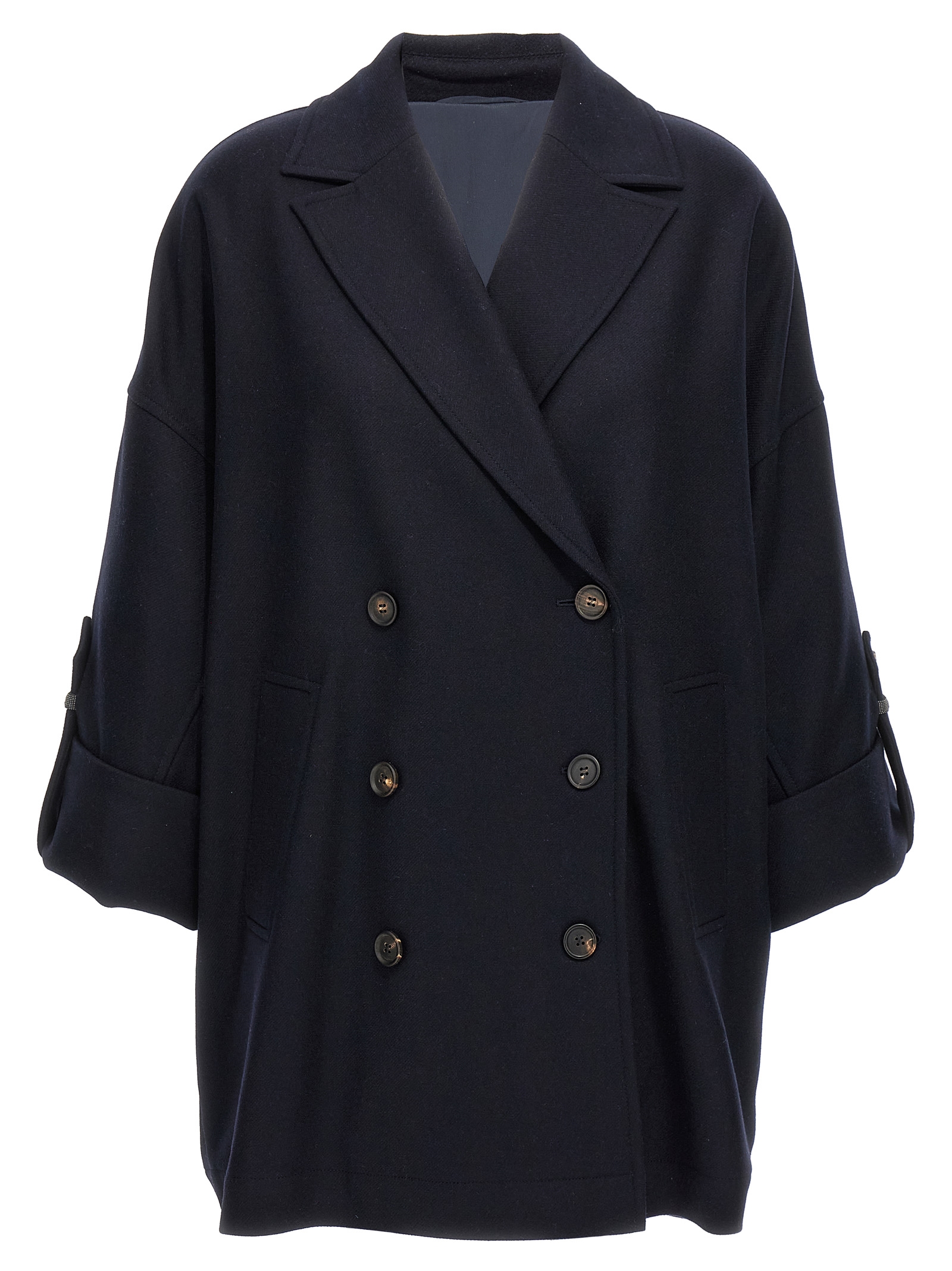 'Shiny Cuff Details' caban coat