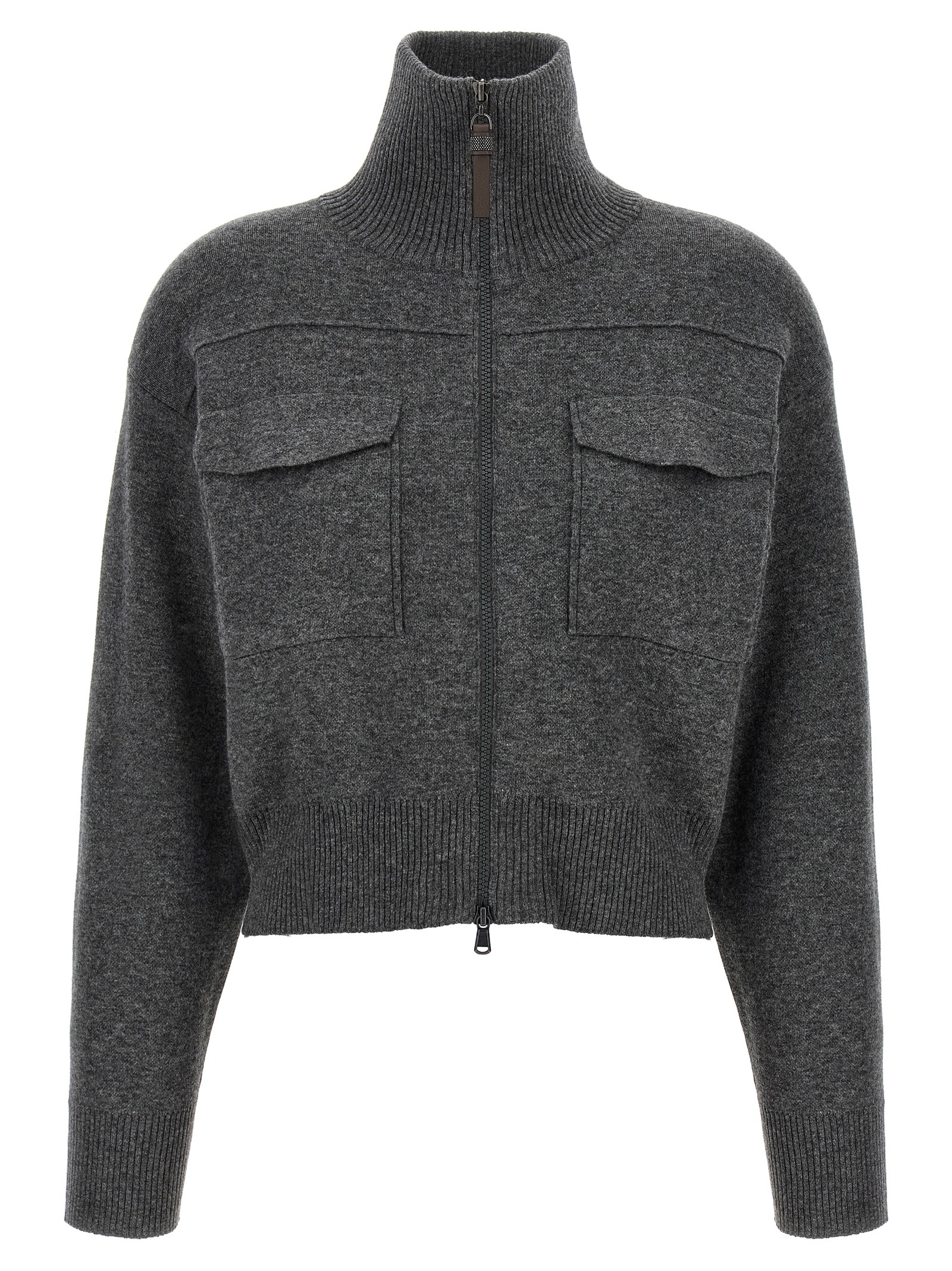 'Shiny Zipper Pull' Wool cardigan