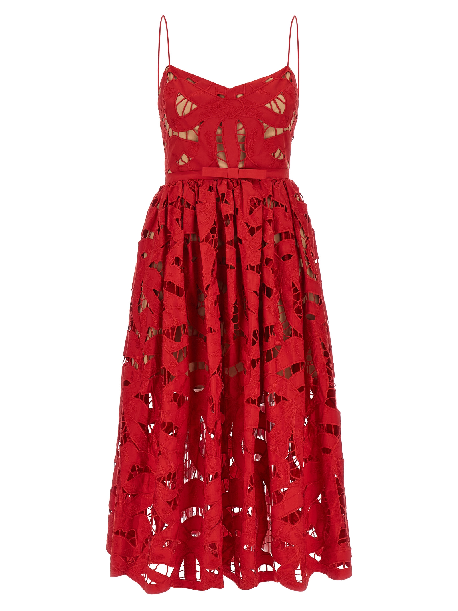 'Red Bow Embroidered Midi' dress