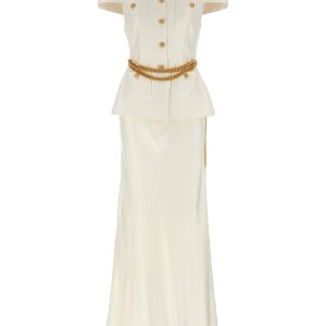 'Cream Taffeta Chain Belt Maxi' dress