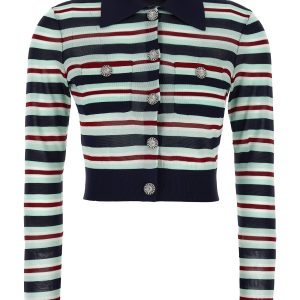 'Navy Striped Viscose Knit' cardigan