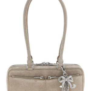 'Tan suede baguette with charm' shoulder bag