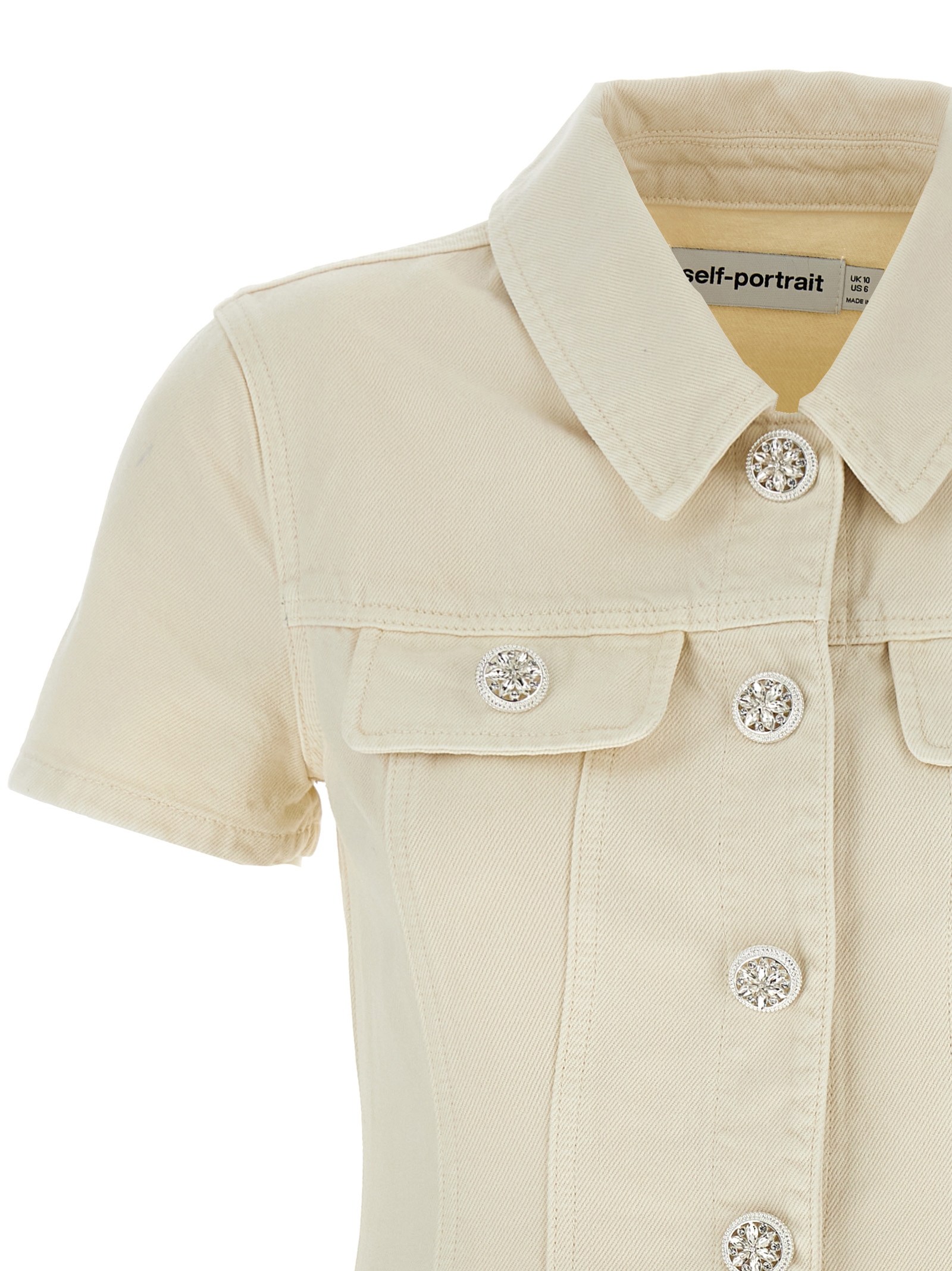 'Cream Collared Denim Mini' dress - immagine 3