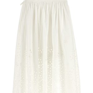 'White Cotton Embroidered Midi' skirt