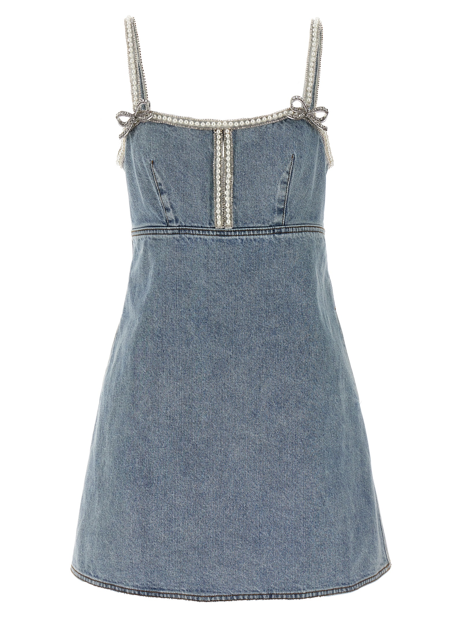 'Light Blue Denim Pearl Mini Dress' dress