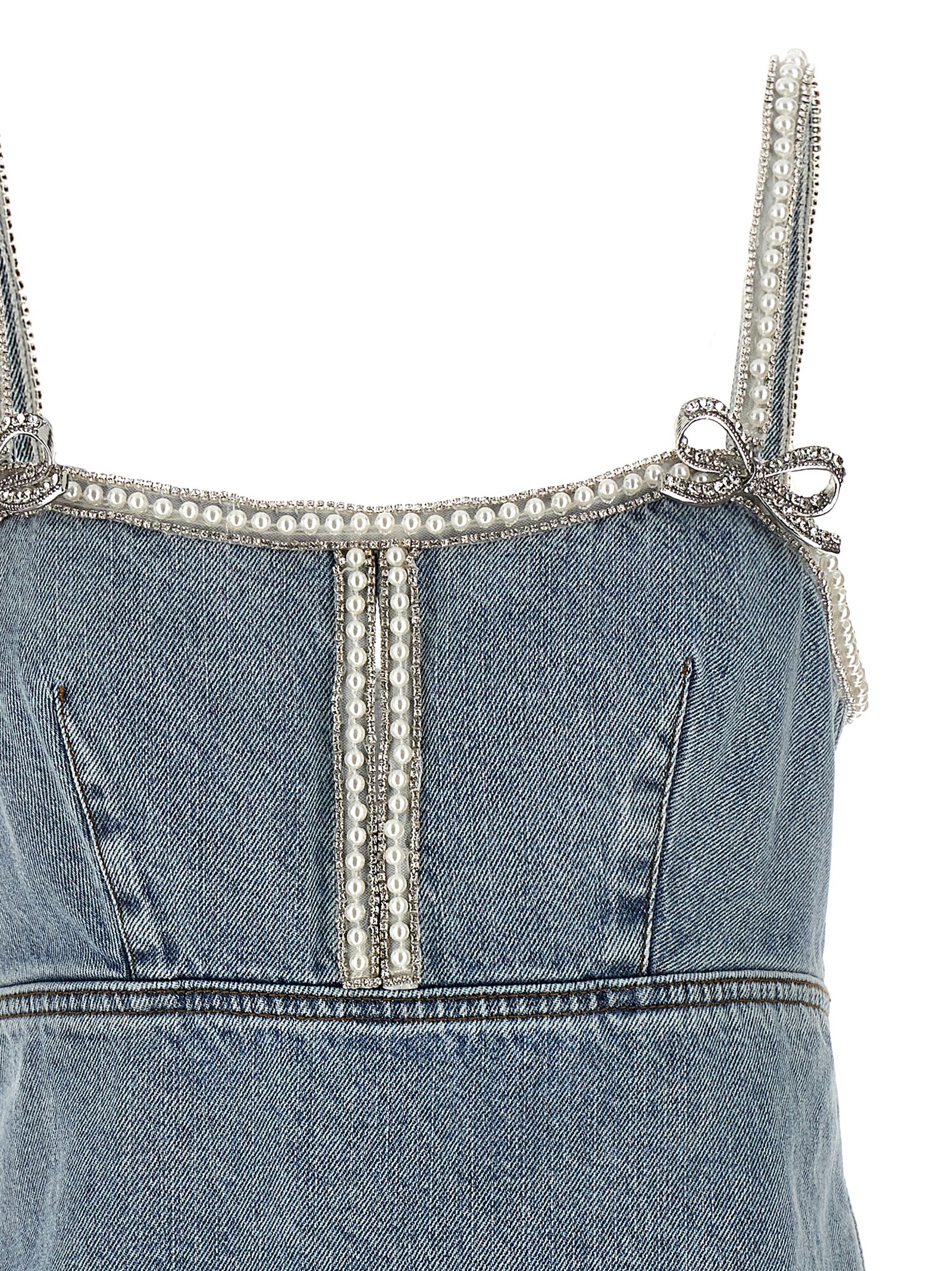 'Light Blue Denim Pearl Mini Dress' dress - immagine 3