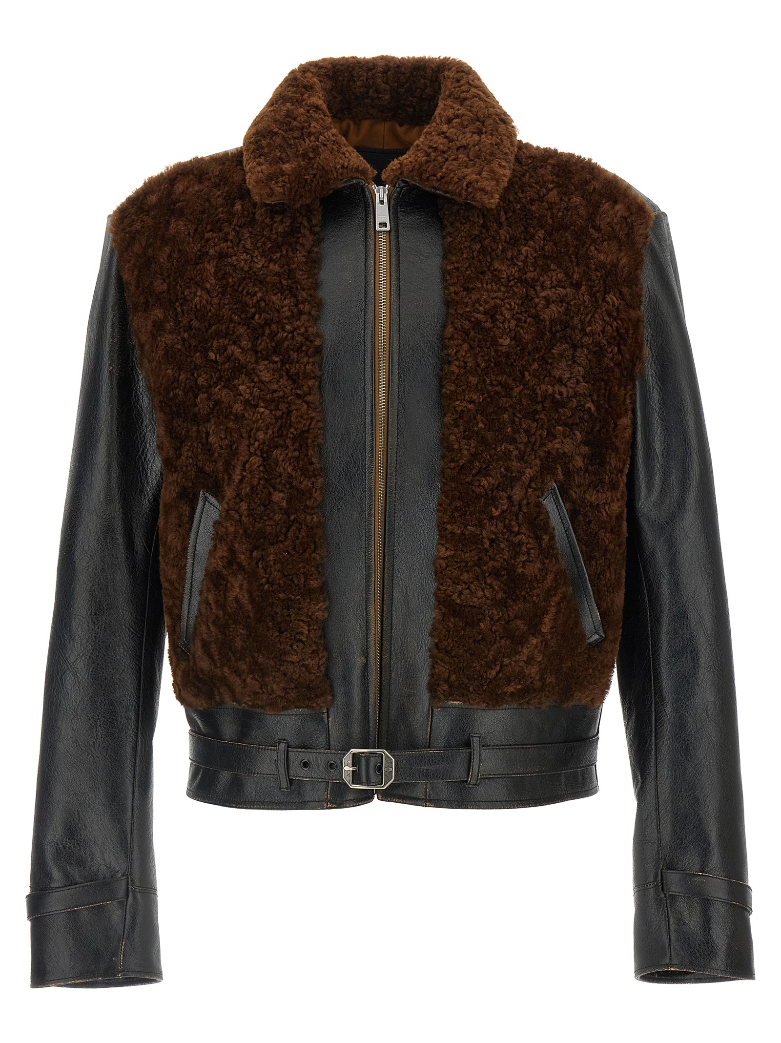 Sheepskin and leather jacket
