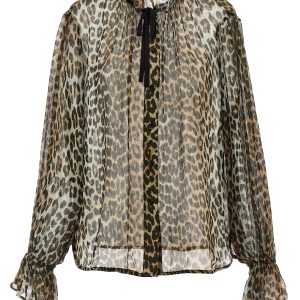 'Leopard Print Chiffon Tie String' shirt