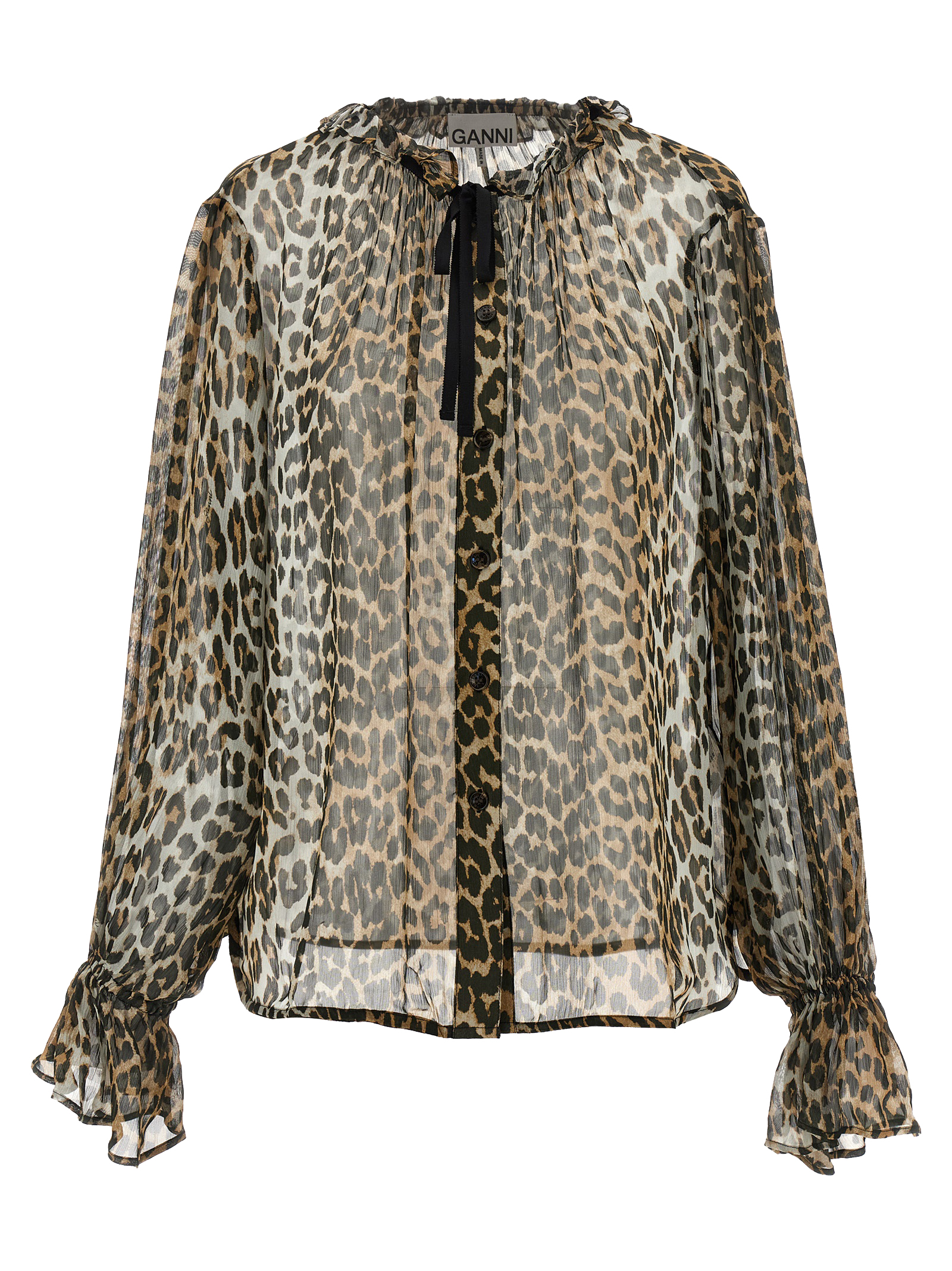 'Leopard Print Chiffon Tie String' shirt