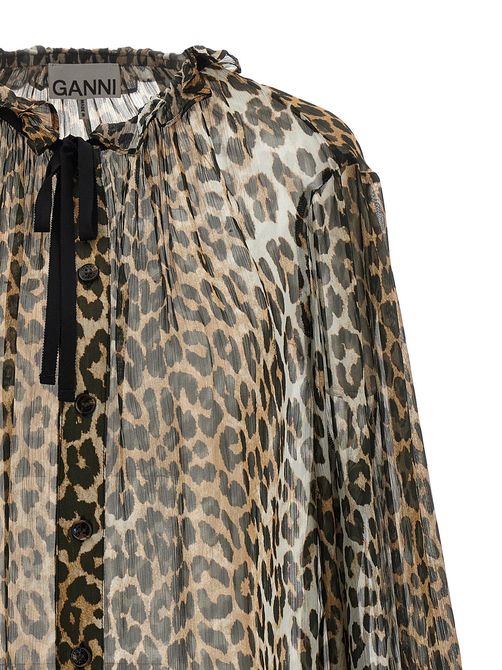 'Leopard Print Chiffon Tie String' shirt - immagine 3