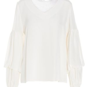 Puff-sleeve silk shirt