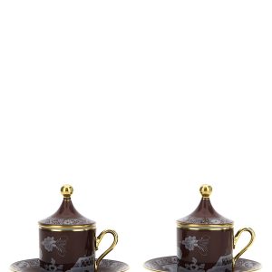 Set of 2 cups with saucer and lid