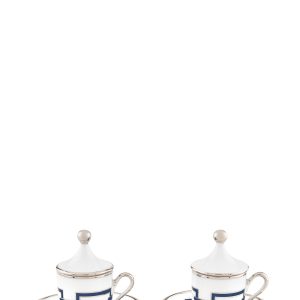 Set of 2 cups with saucer and lid