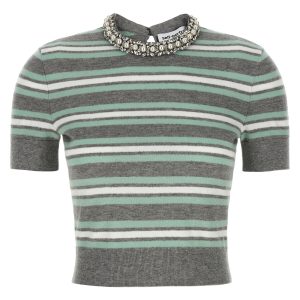 'Grey Striped Crystal Trim Knit' sweater