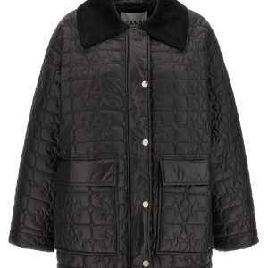 'Black Shiny Quilt Midi' jacket