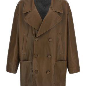 Double-breasted leather coat