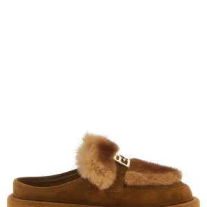 Suede and fur sabots