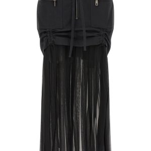 Twill and chiffon skirt