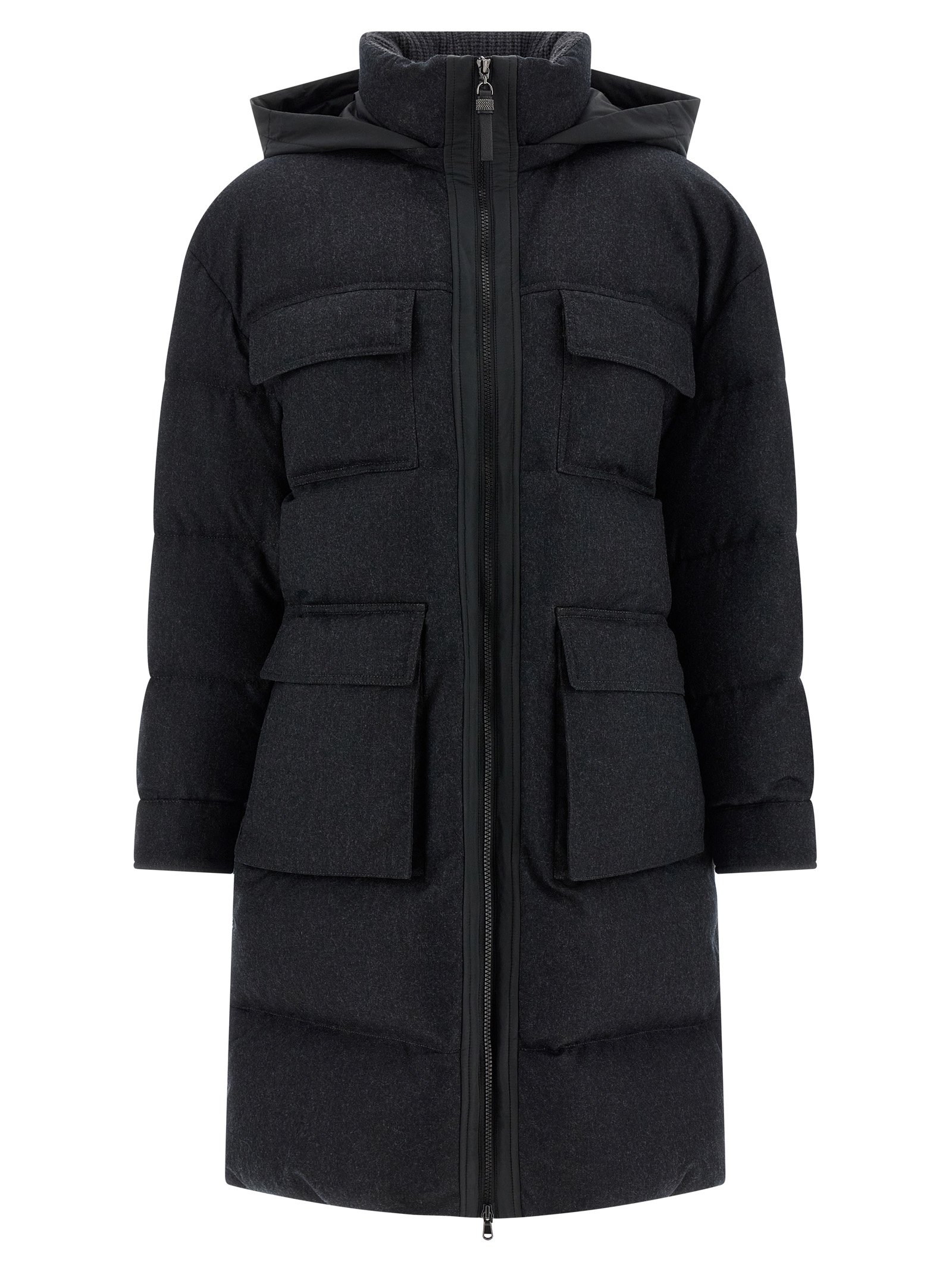 'Shiny Zipper Pull' long down jacket