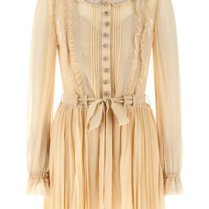 'Tan Pleated Georgette Mini' dress