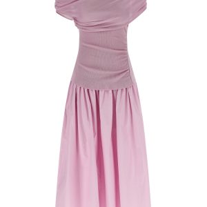 'Pink Cotton Draped Knit Midi' dress
