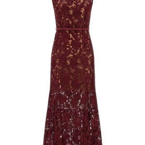 'Burgundy Guipure Lace Midi' dress