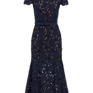 'Navy Guipure Lace Midi' dress