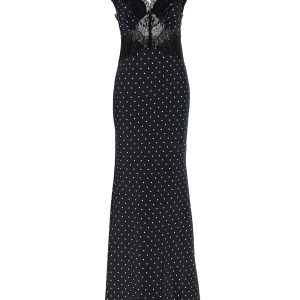 'Polka Dot Satin Lace Maxi' dress