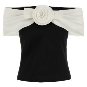 'Black Crêpe Flower' top