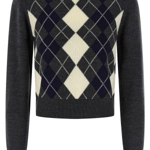'Grey Argyle Crystal Trim' sweater