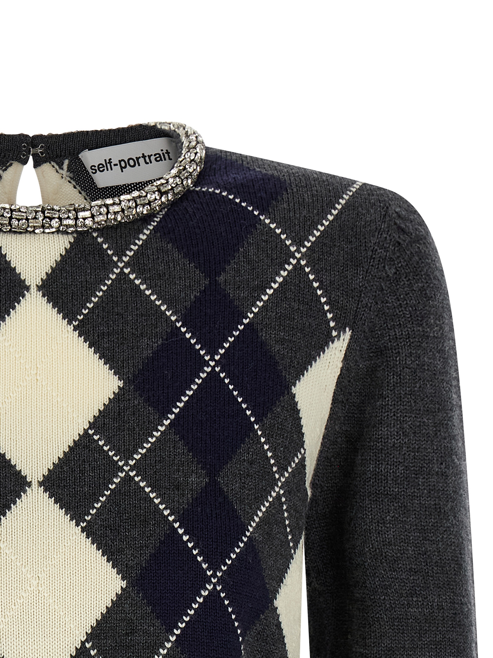 'Grey Argyle Crystal Trim' sweater - immagine 3