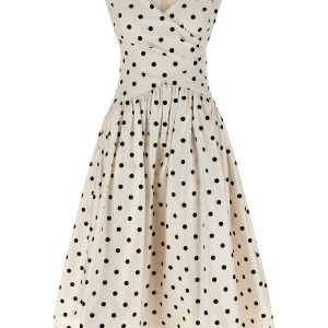 'Cream Polka Dot Cotton Midi' dress