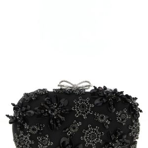 'Black Satin Floral Crystal' clutch