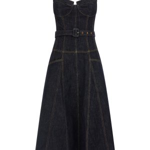 'Indigo Denim Flared Midi' dress