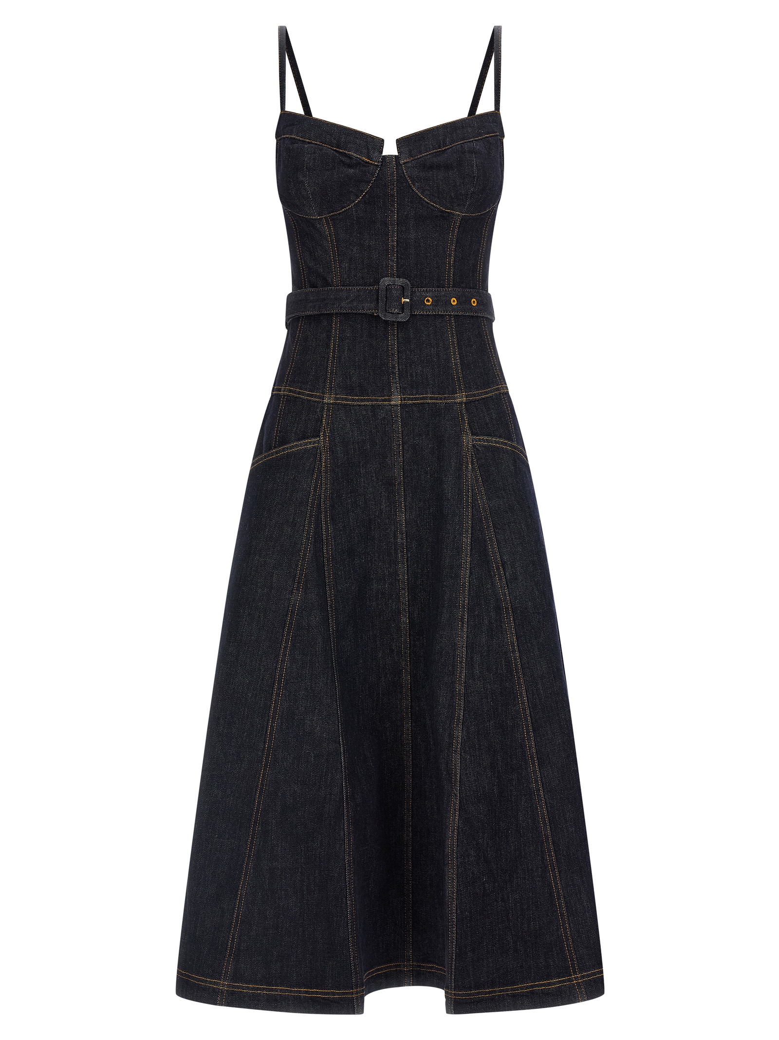'Indigo Denim Flared Midi' dress