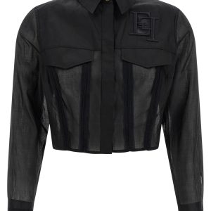 Logo embroidery maxi crop shirt