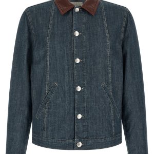 Leather collar denim jacket